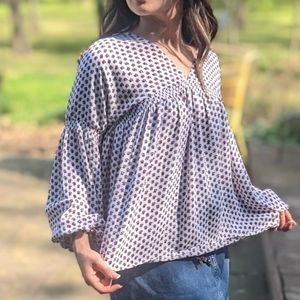 GAP white and floral print balloon sleeve peasant top XS